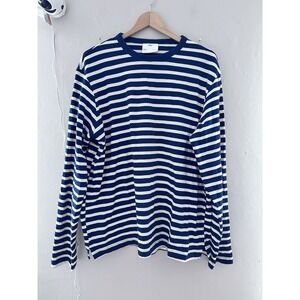 Mango MNG Mens Striped‎ Long Sleeve Shirt Size XXL Blue White Nautical Preppy